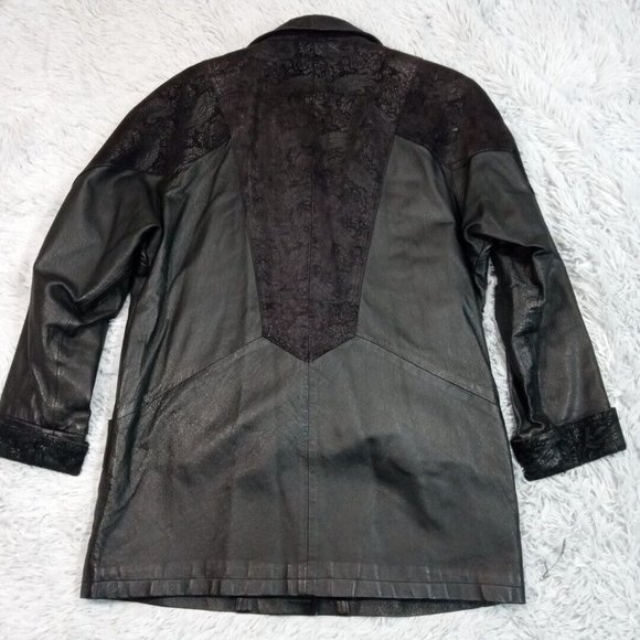 Wilsons Womens Jacket Coat Leather Black XS Thinsulate Snap Up Pockets Floral‎ - Picture 2 of 16
